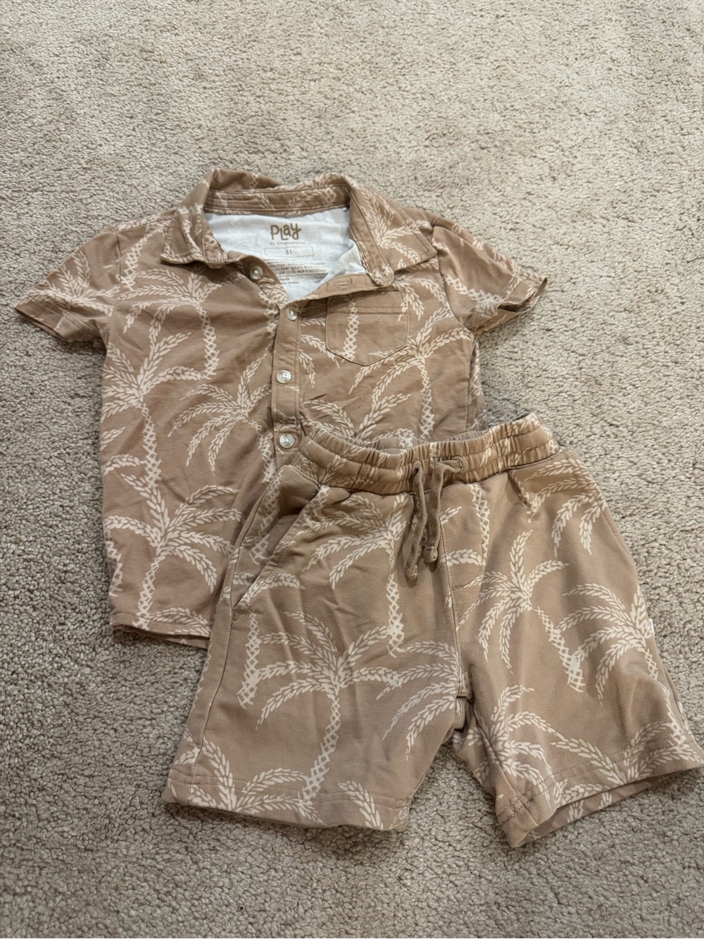 PLAY by Little Sleepies Beige Palm Tree Short Sleeve Set Size 3T